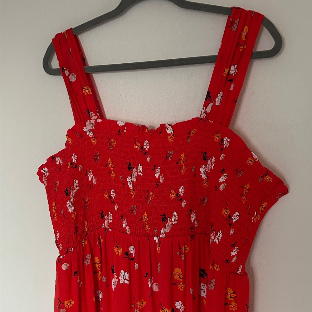 NWT Isabel Maternity Red Floral Smocked Maxi Dress - Picture 2 of 7